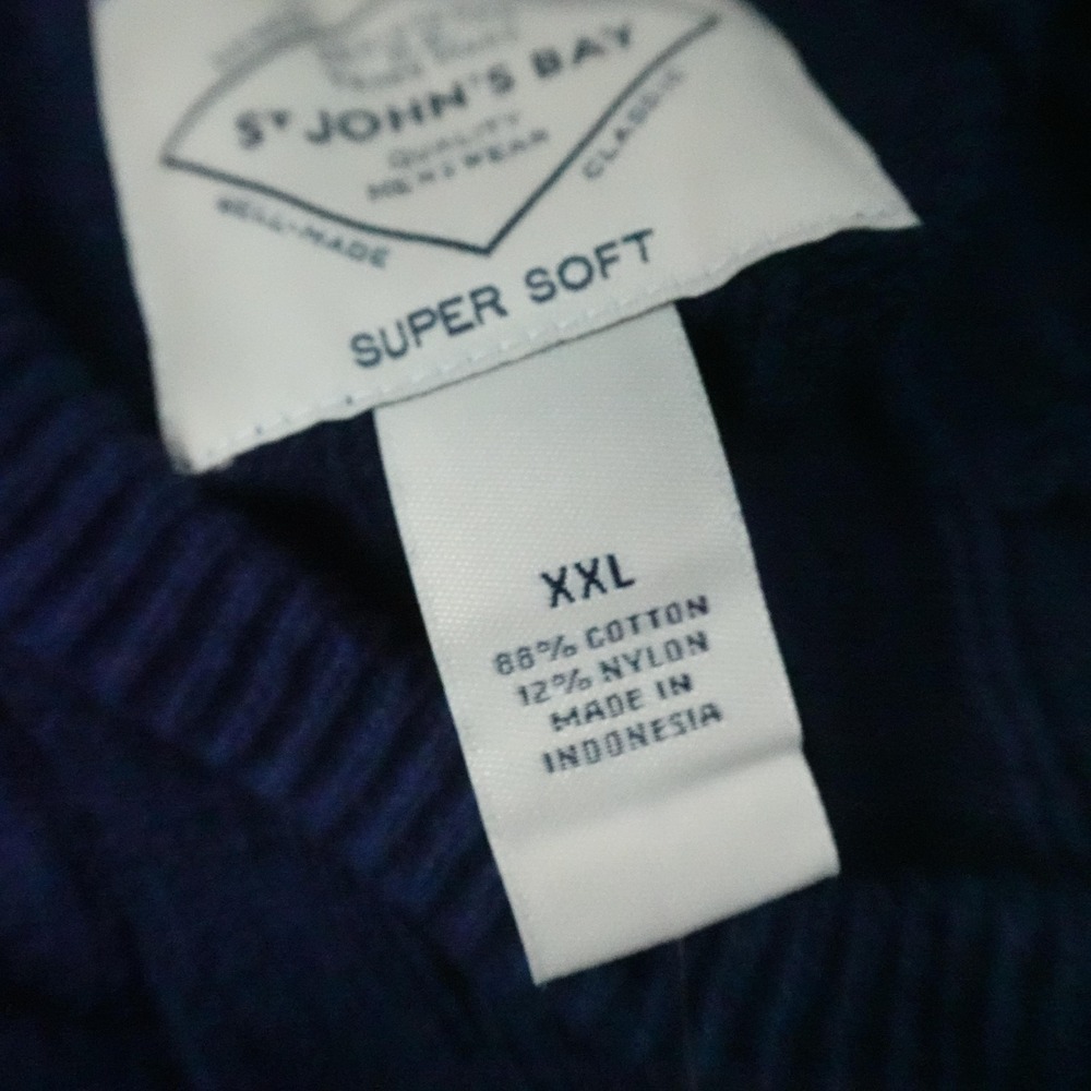 NEW St Johns Bay Sweater‎ Mens 2XL Navy Blue Aran Cable Knit Crewneck Pullover - Picture 4 of 9